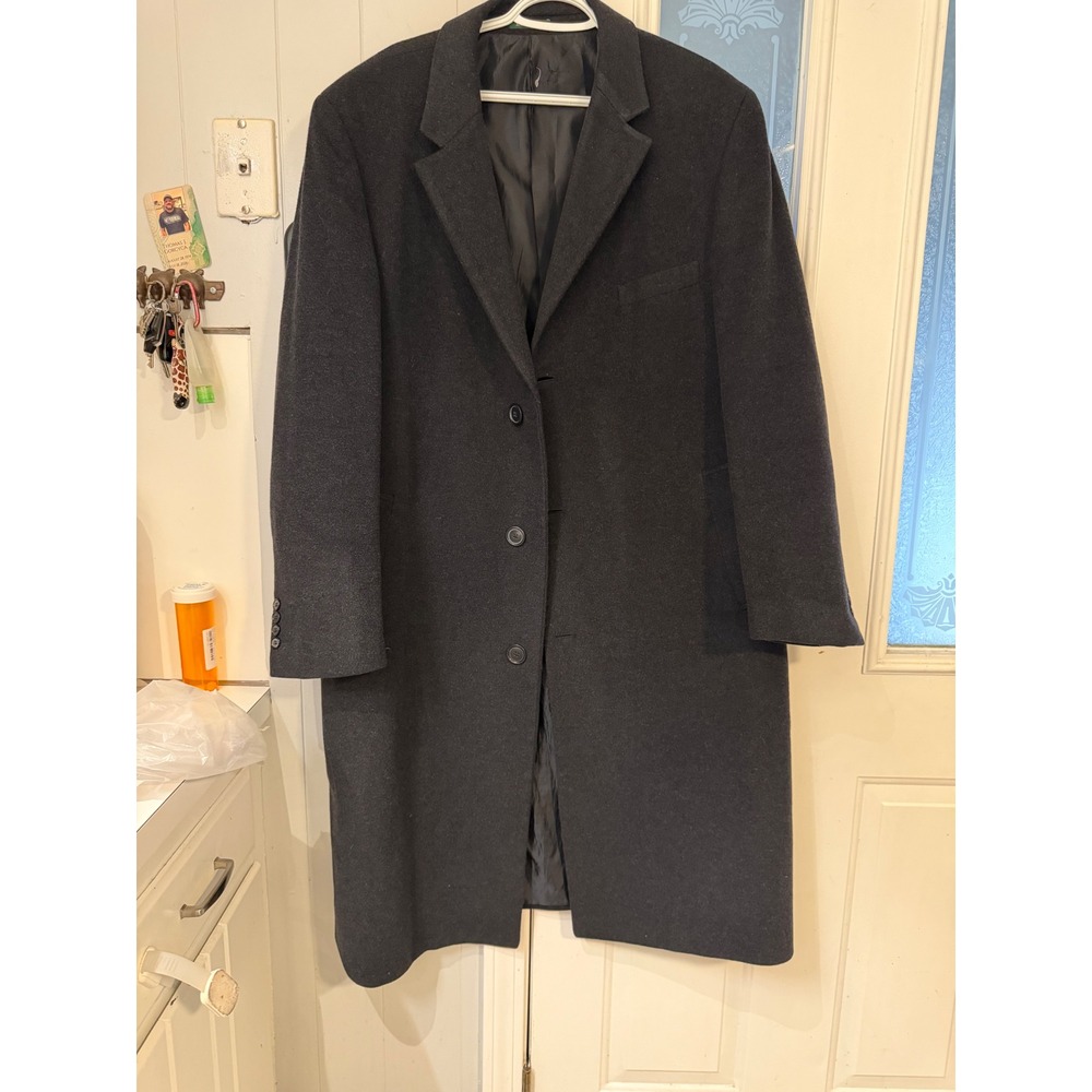 Lauren Ralph Lauren Mens Wool Blend Overcoat Charcoal Grey Long Top Coat 44L